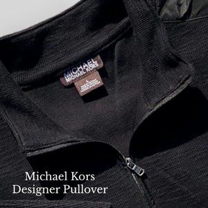 Michael Kors Designer Black Quarterzip Cotton Pullover Top (L) MSRP $119